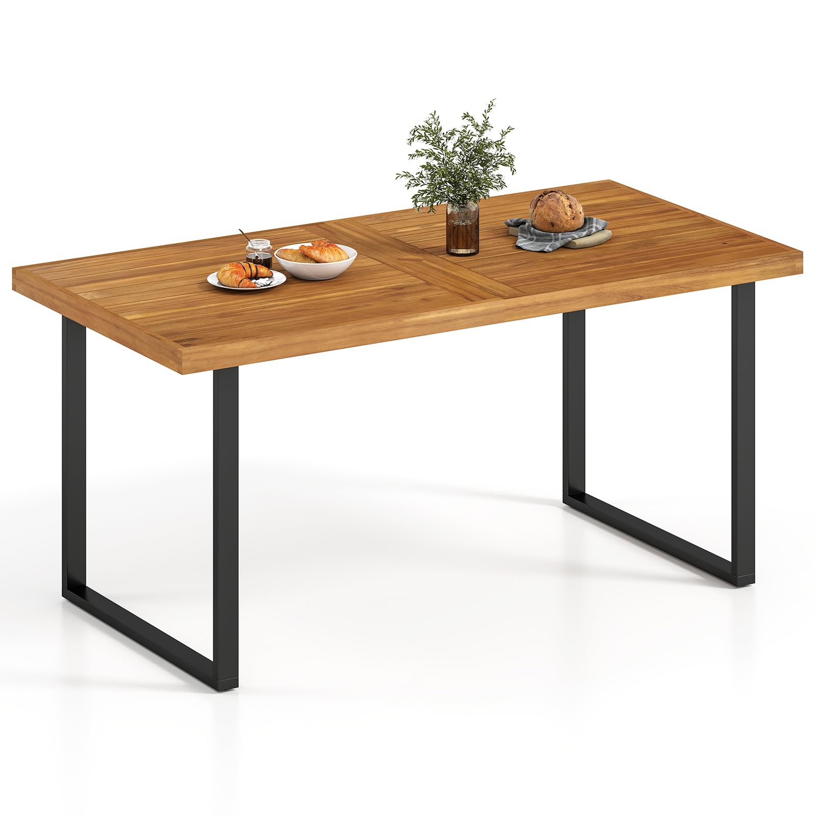 Table de salle à manger Tangkula en bois d'acacia de 160 cm pour 6 personnes